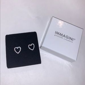 Black heart with white stone earrings